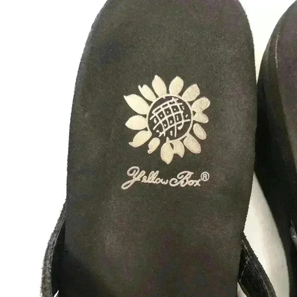 Yellow Box Tara Women’s 6.5M Black Leather Slide On Sandals Wedge Foam Heel 3” - Picture 3 of 4